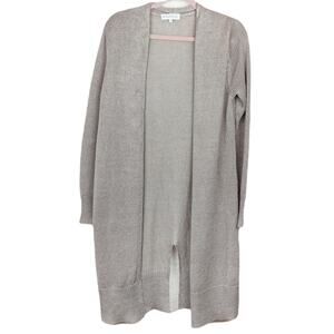 White and Warren Women's 100% Linen Cardigan Sweater Long Sleeve Champagne Med